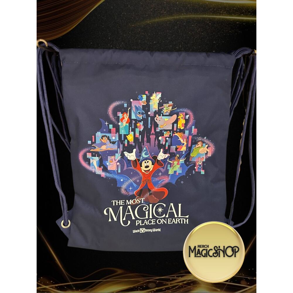 Disney Parks Bag Cinch Drawstring 2025 WDW Sorcerer Mickey Dark Blue